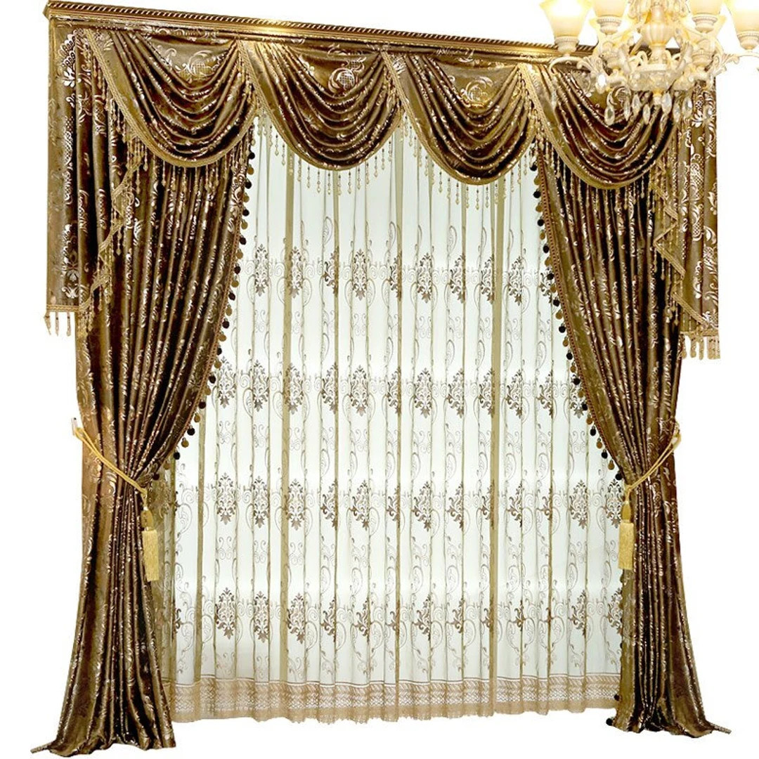 European Retro Luxury Curtains for Living Room Bedroom French Window Velvet Gilding Embossed Curt... | Etsy (US)