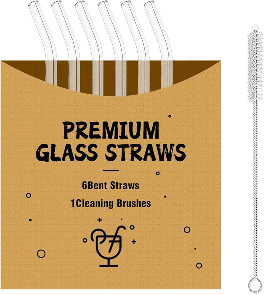 Glass Straws 6 Pack, Reusable Clear Drinking Straws, 6 Bent Straws, with 1 Cleaning Brushes, Reus... | Amazon (US)