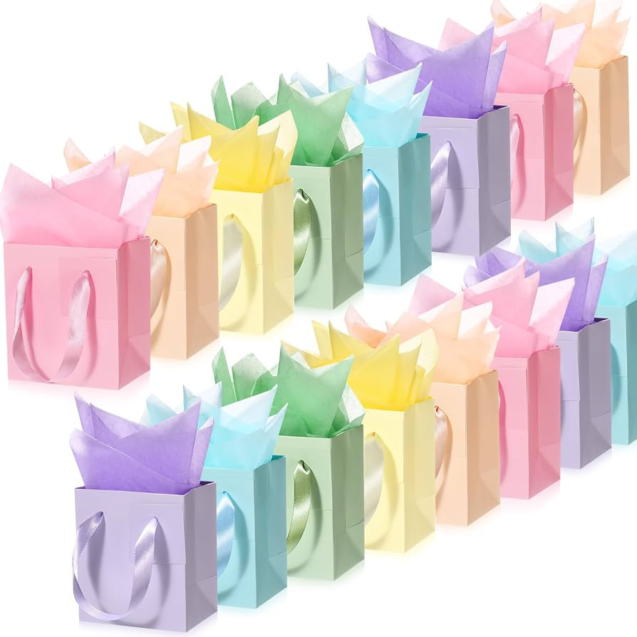 Tenare 12 Pcs Small Gift Bags Mini Paper Bags,4 * 2.75 * 4.5inch,Pastel | Amazon (US)