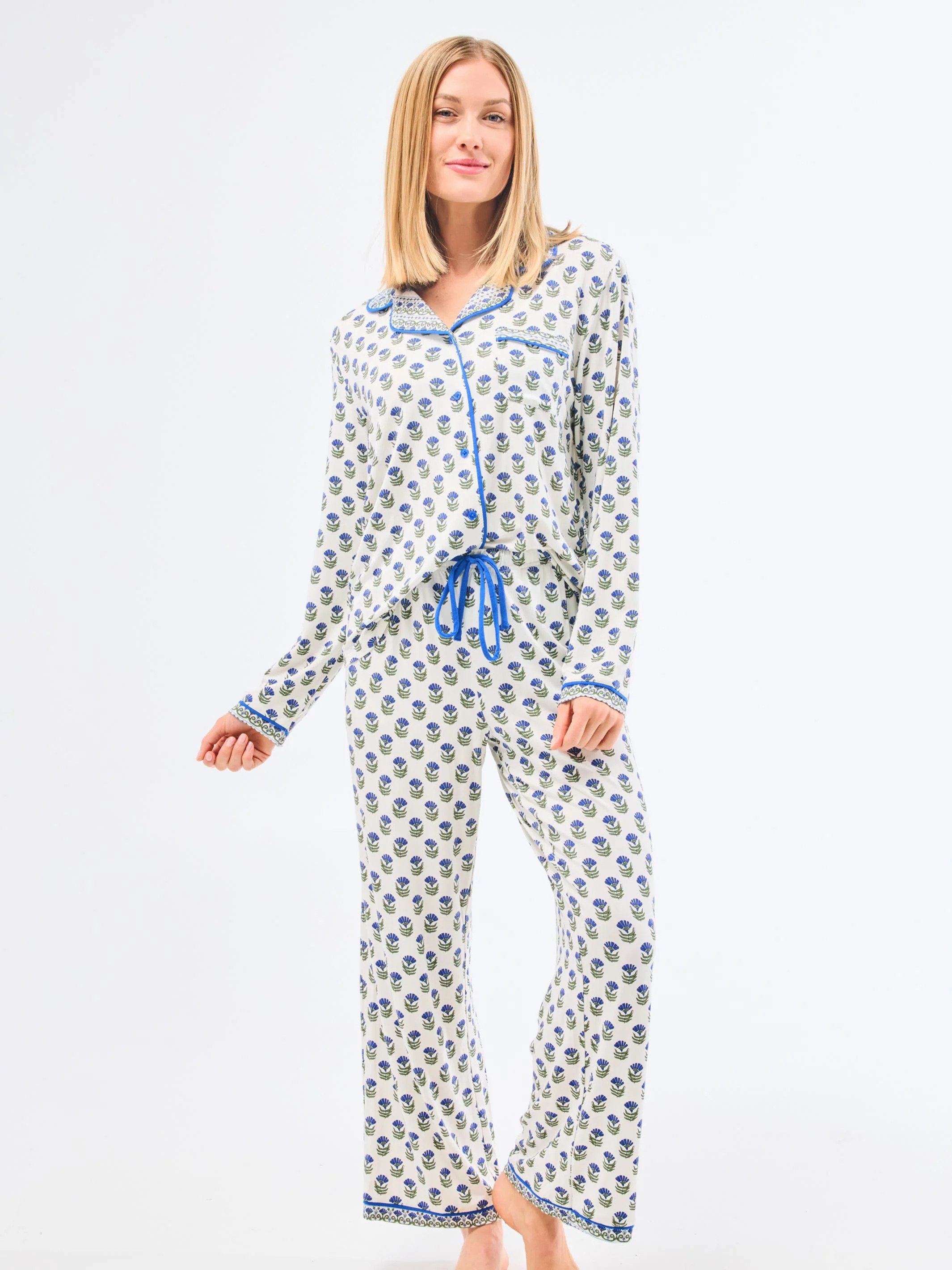 Women's Charlotte Pants Set | Floral Foulard Navy | Mary Square