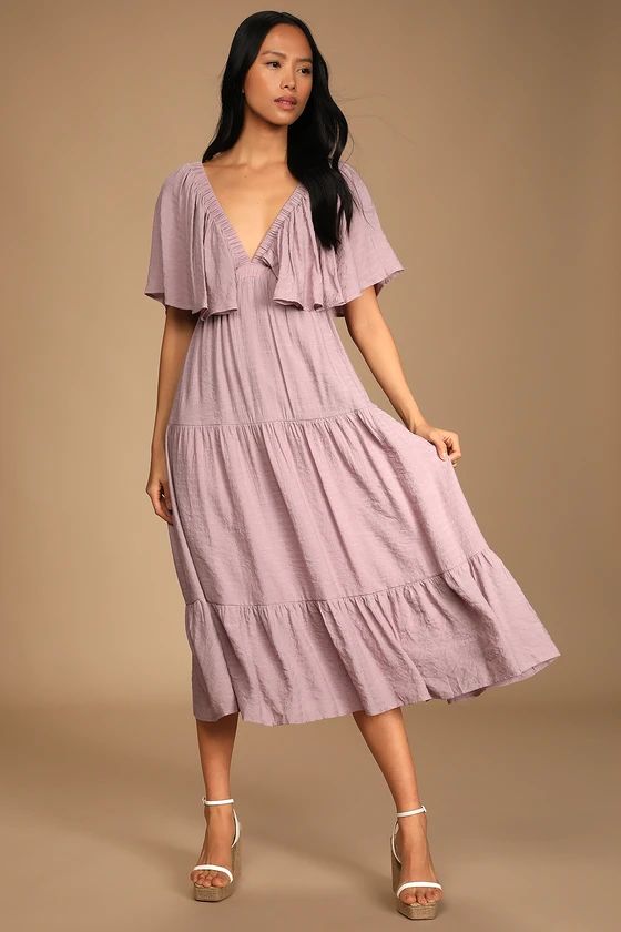 Breeze to Be Mauve Purple Short Sleeve Tiered Midi Dress | Lulus (US)
