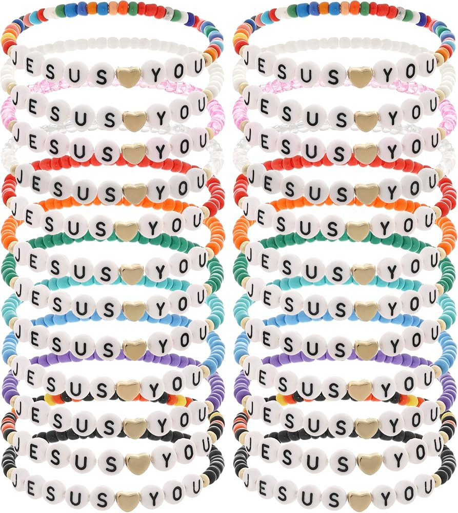 Taouzi 24Pcs 𝐉𝐞𝐬𝐮𝐬 𝐋𝐨𝐯𝐞𝐬 𝐘𝐨𝐮 Bracelets Bulk Handmade Clay ... | Amazon (US)