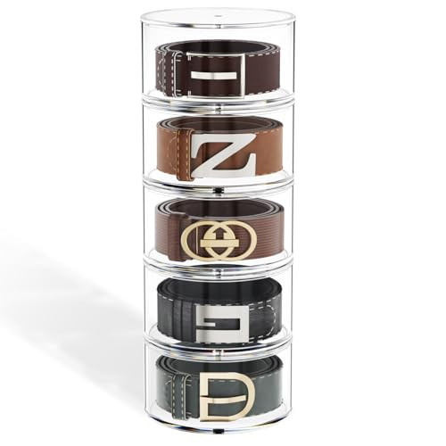 FEMELI Belt Organizer, Acrylic Belt Storage Holder for Closet & Drawer, 5-Layer Stackable Display Case for Belts, Watches, Jewelry and Ties | Amazon (US)
