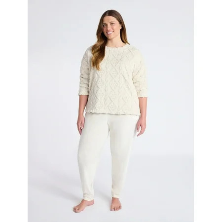 Joyspun Women's Plush Long Sleeve Top and Joggers Pajama Set, 2-Piece, Size XS-3X | Walmart (US)