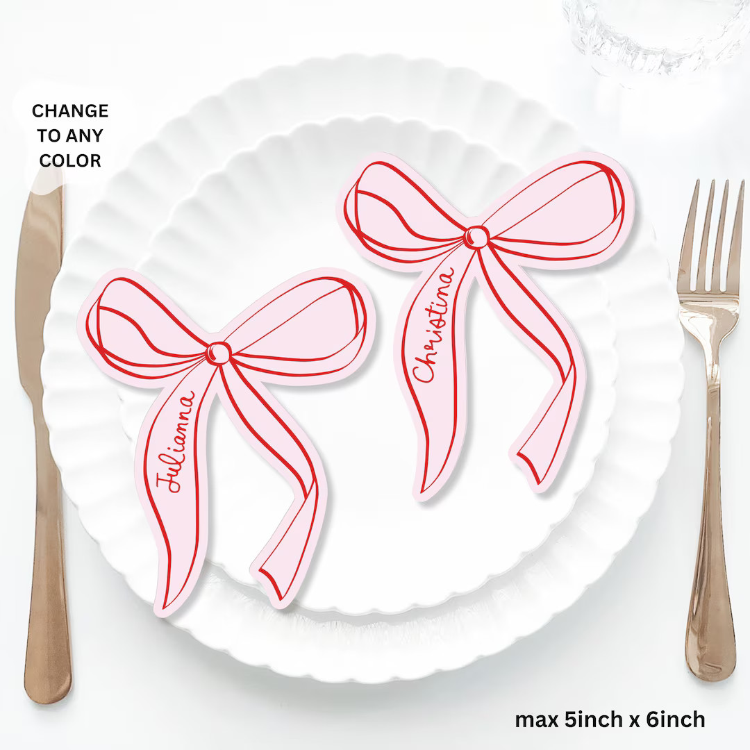 Pink Bow Place Cards Template, Whimsical PlaceCard, Bow Place Card, Bow Editable Table, Fancy Bri... | Etsy (US)