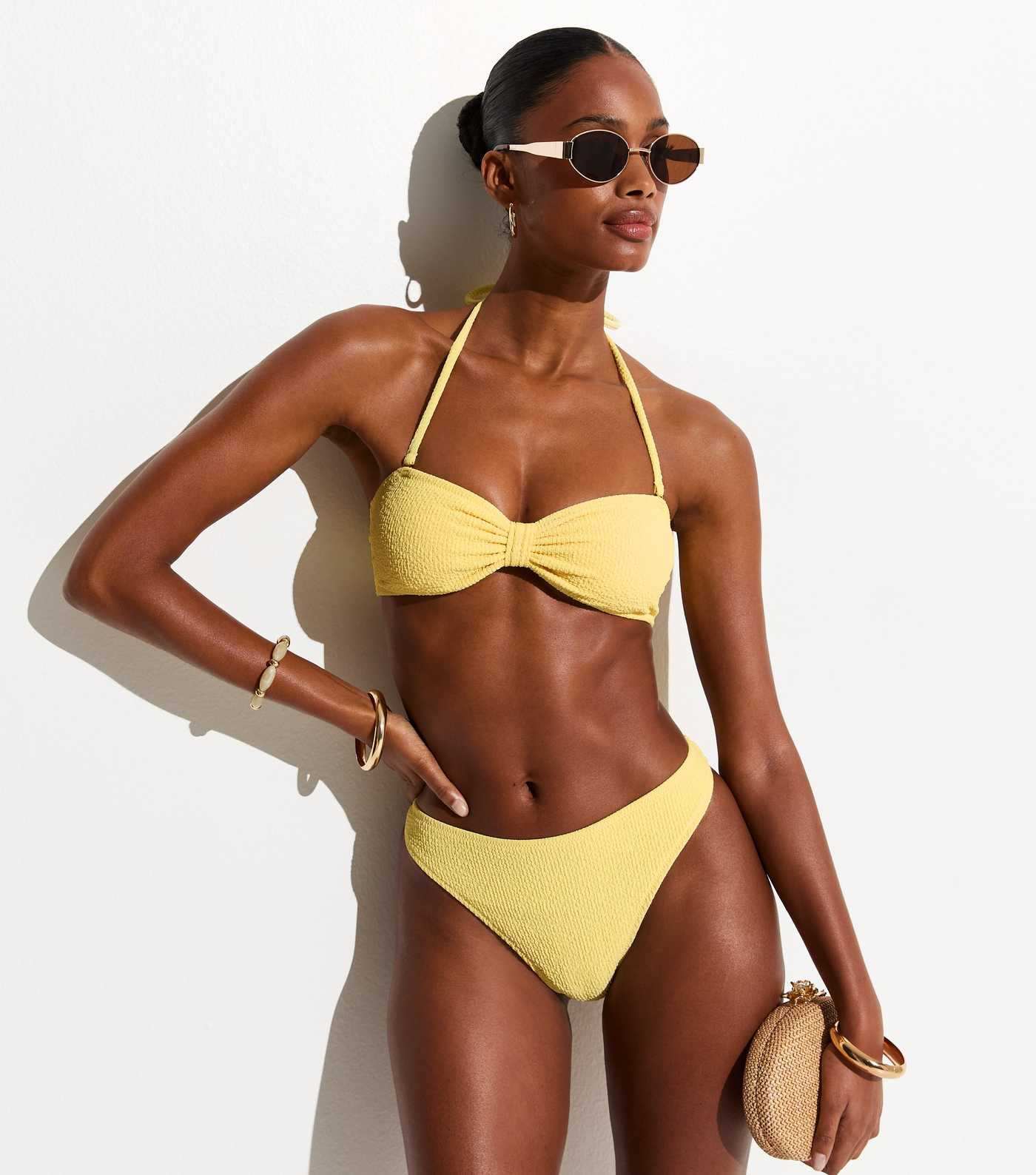 Light Yellow Crinkle Textured Hipster Bikini Bottoms | New Look | New Look (UK)