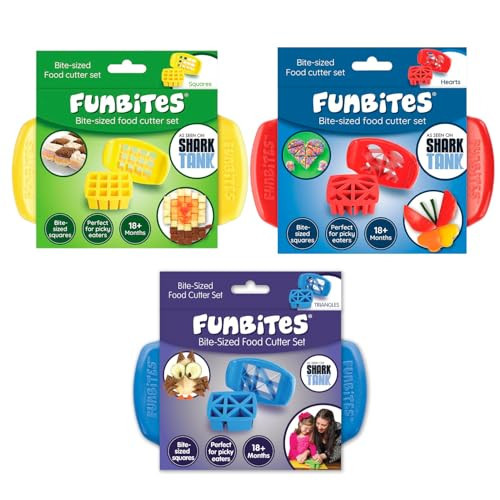 FUNBITES Crustless Sandwich Cutter for Kids Lunch, Uncrustable Sandwich Cutter (6-piece set), Bite-Size Food Cutter for Toddlers, Bento Box Accessories, Dishwasher Safe, Squares/Hearts/Triangles 3pk | Amazon (US)