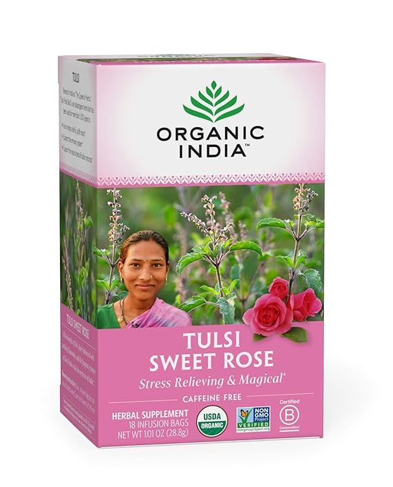 Organic India Tulsi Sweet Rose Herbal Tea - Stress Relieving & Magical, Immune Support, Adaptogen... | Amazon (US)
