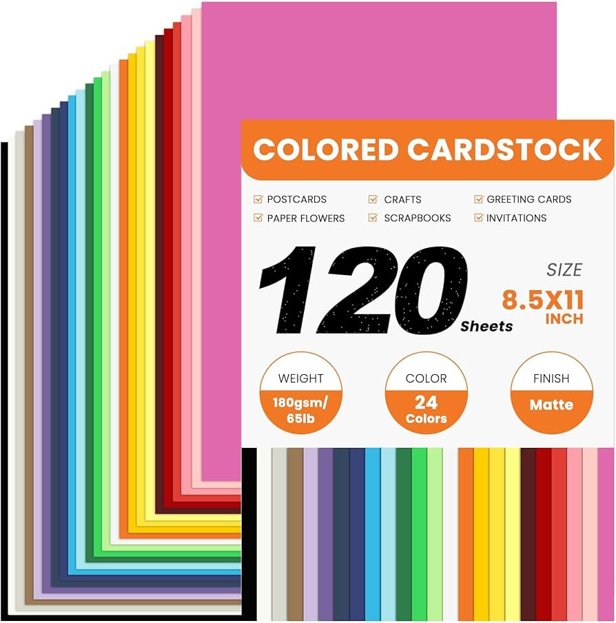 120 Sheets Colored CardStock, 180gsm/65lb 24 Colors Cardstock Print Paper 8.5 x 11 Inches, Double... | Amazon (US)