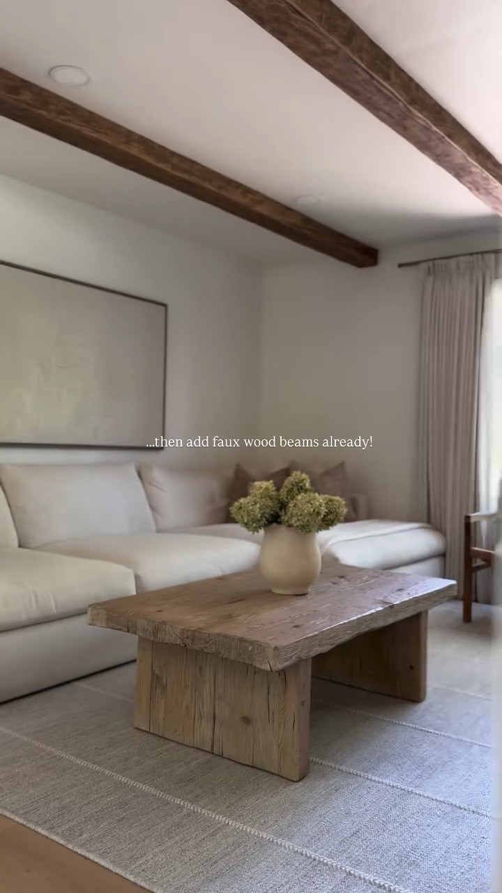 Transform any room…. with faux wood beams! One of my easiest and favorite DIYs to date. 

Details below + all links can be found in my bio under shop my instagram or LTK!

The details:
Ceilings: 8ft
Beam Measurements: 14’L x 6’’W x 4’’H
Beam Style: Timber in Antique Brown
Number of Beams: 4

1. Order samples! We ordered 6 different colors and textures before picking these. (Every style can look so different depending on the house!)
2. Always order a longer beam than needed. For example- we ordered 14ft beams for our room that is 13.5ft and cut them to size.
3. Measure with a laser level + mark with a chalk line.
4. We cut 4 blocks to the width of beam opening in order to secure the beams to the ceiling. We fastened the blocks to the ceiling with toggle bolts since none of the beams were in line with the ceiling joists.
5. Secure beams to blocks with a nail gun…. Done!!!

This project took my hubs a total of 8 hours to install.

#cozyhome #organic #diy #fauxwoodbeams #homedecor