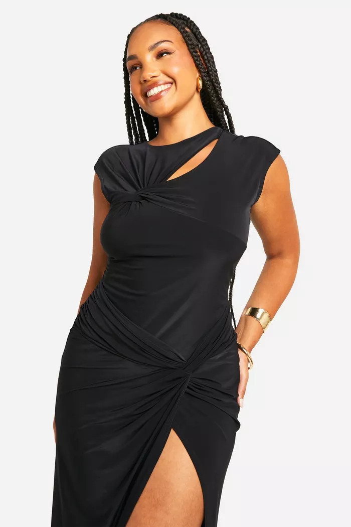 Plus Slinky Twist Deatil Midi Dress | boohoo (US & Canada)