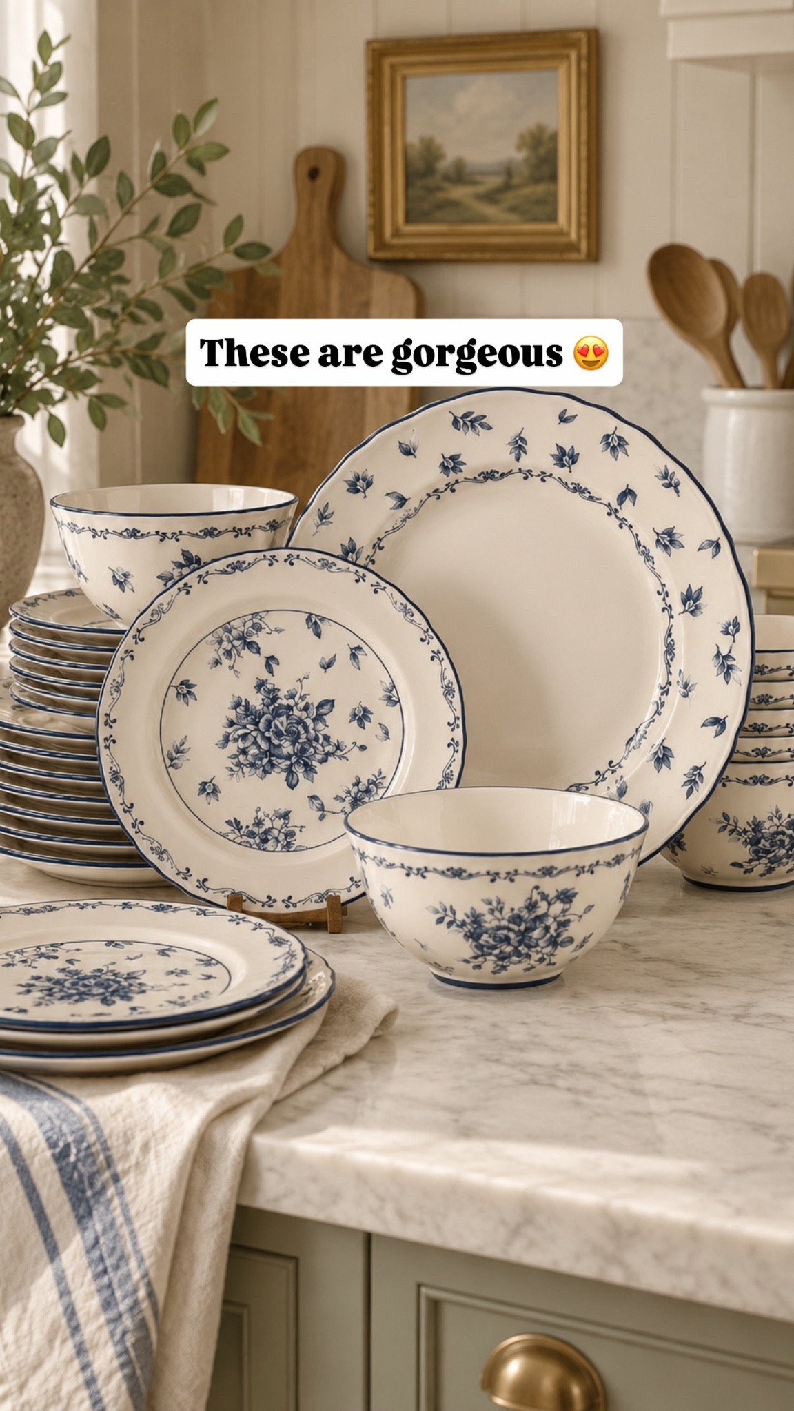 Blue & white dishes will forever have my heart 🤍💙 This set gives the kitchen that classic cottage feel and looks just as pretty stacked on open shelving as it does on the table. Perfect for everyday use but pretty enough to leave on display!