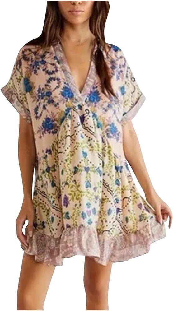 Amazon.com: Free Dress People Dupes/Lookalikes, Boho Summer Dress Free Casual People Doop Patchwo... | Amazon (US)