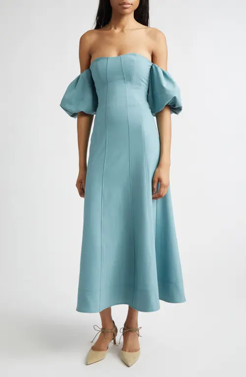 Ulla Johnson Nina Off the Shoulder Dress in Ocean at Nordstrom, Size 12 | Nordstrom