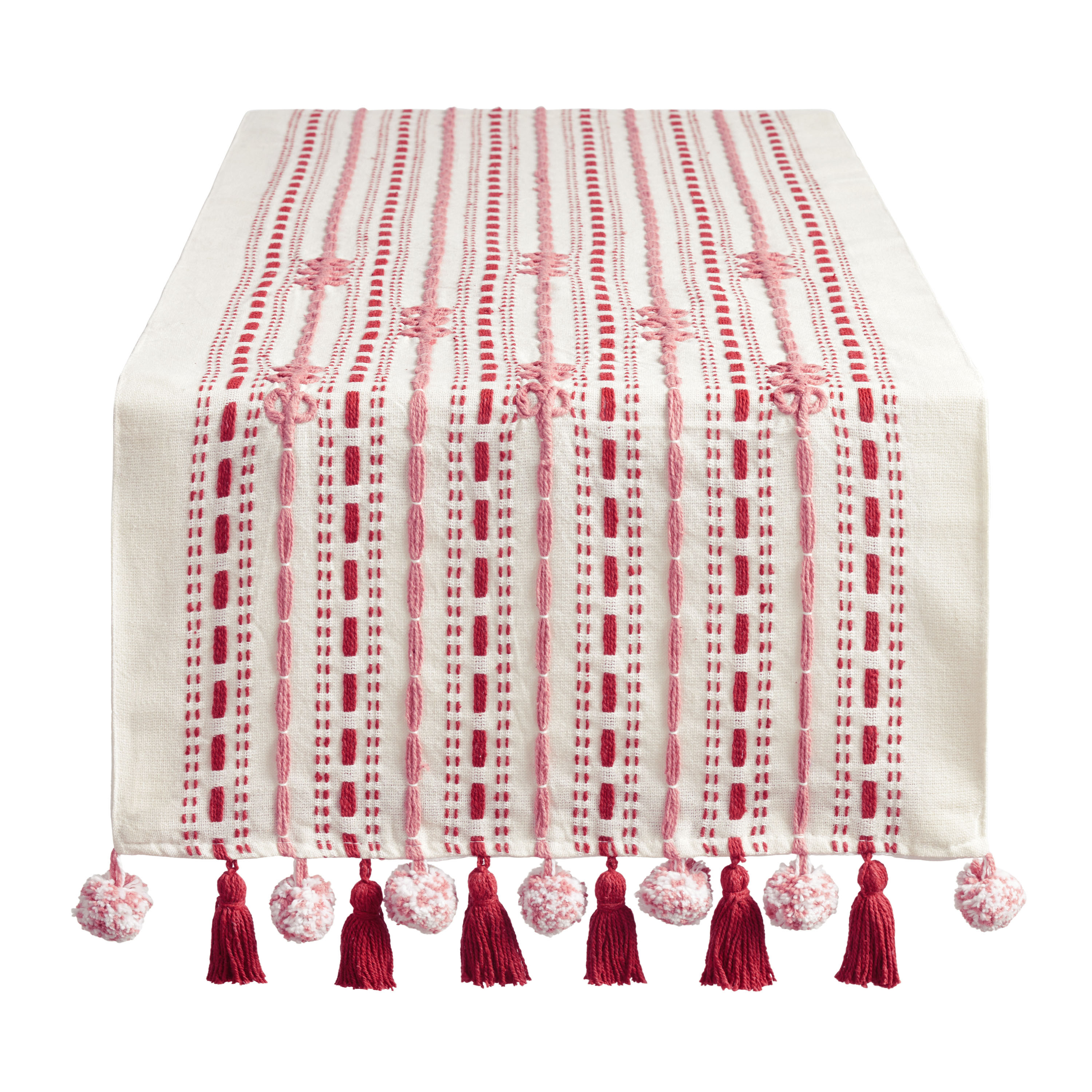 Red And Pink Embroidered Stripe Table Runner - World Market | World Market