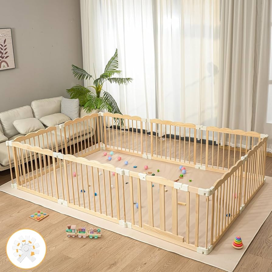 Playpen Large Foldable Play Pen for Toddlers 1-3,Easy Assemble Play Yard Wooden Baby Gates with D... | Amazon (US)