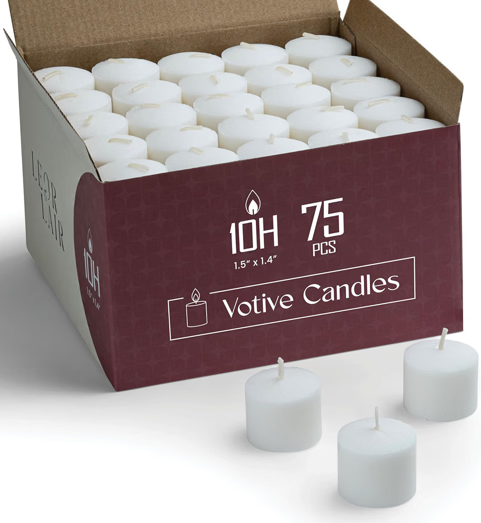 White Votive Candles, 75 Pack, 10 Hour Burn Bulk White Candles | Amazon (US)