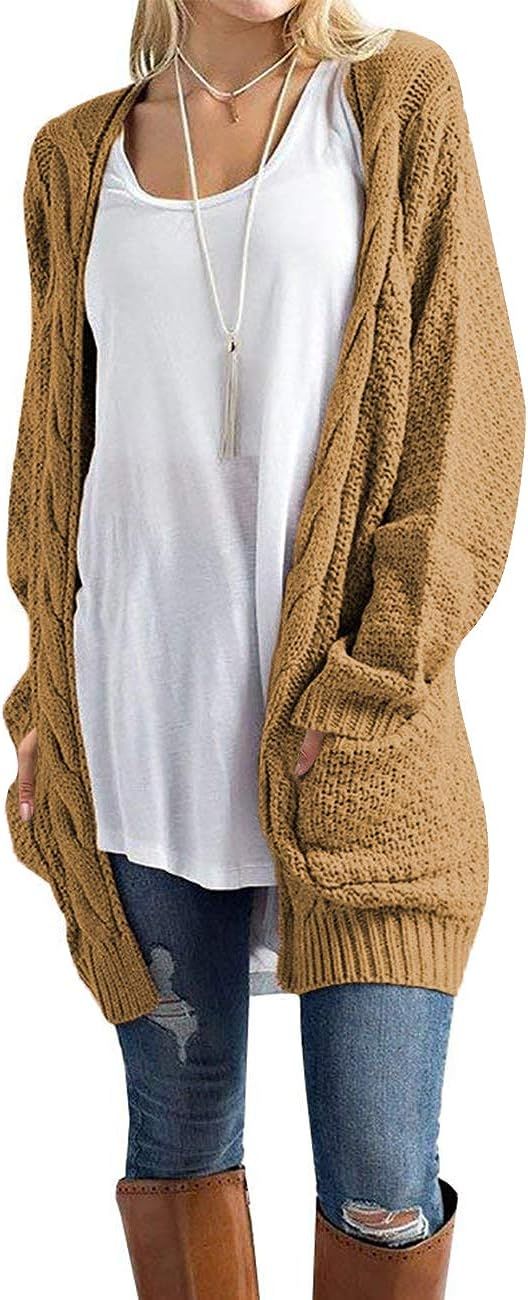 U.Vomade Women's Sweaters Boho Long Sleeve Open Front Chunky Cable Knit Cardigan | Amazon (US)