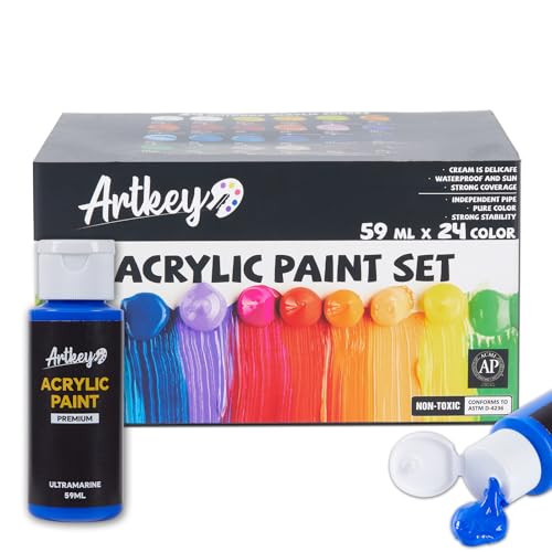 Artkey Acrylic Paint Set - 24 colors 2 oz/59 ml Acrylic Paints Professional Artists Painting Kit for Canvases Fabric Rock Leather Easter Egg Wood Ceramic Glass Art Craft Painting | Amazon (US)