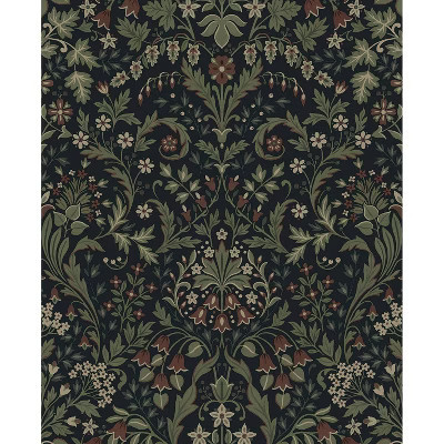 NextWall Midnight Blue and Sage Filigree Floral Peel and Stick Wallpaper | Target
