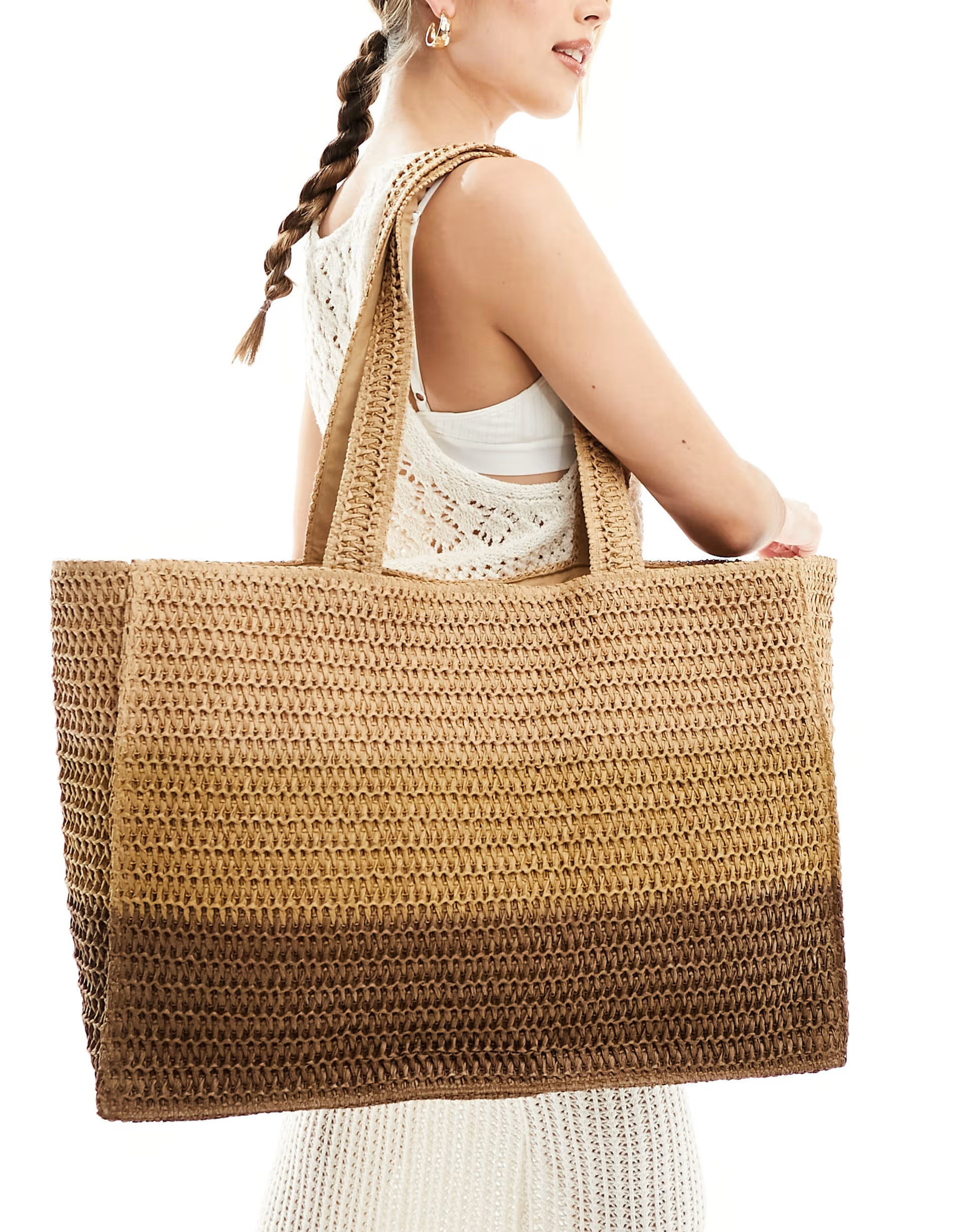 South Beach ombre woven large shoulder tote bag in brown | ASOS | ASOS (Global)