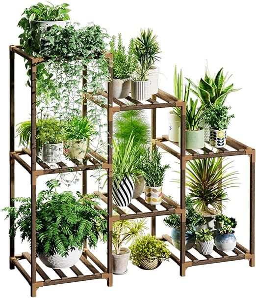 Bamworld Plant Stand Indoor Plant Stands Wood Outdoor Tiered Plant Shelf for Multiple Plants, 3 T... | Amazon (US)