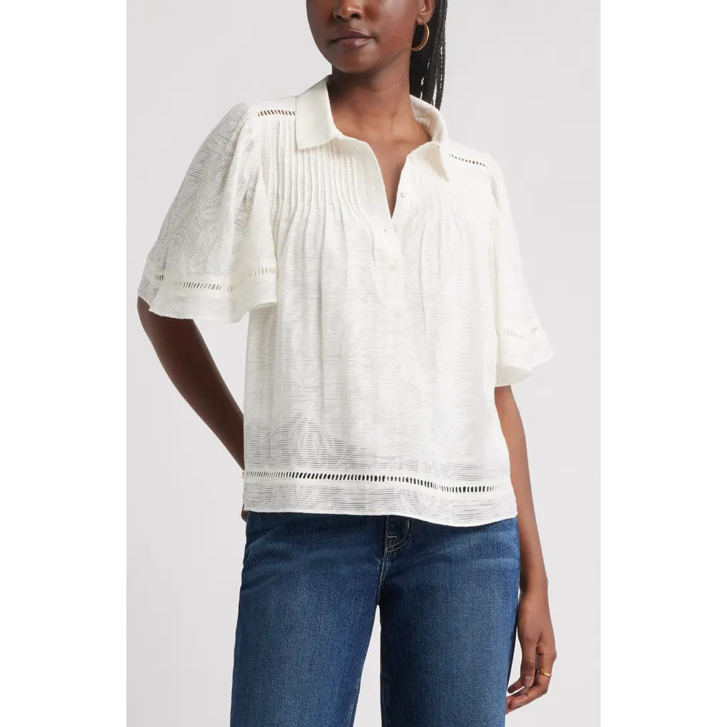 Treasure & Bond Flutter Sleeve Popover Top in Ivory Egret at Nordstrom Rack, Size Xx-Small | Nordstrom Rack