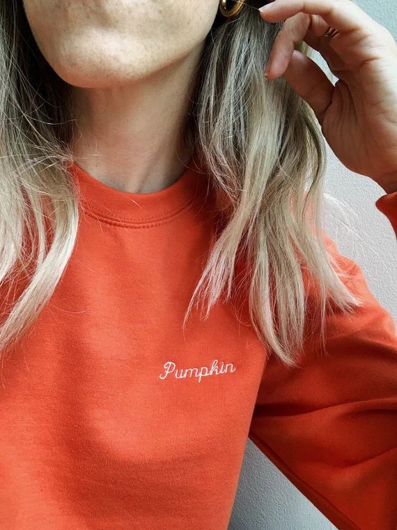 Pumpkin Embroidered Crewneck Sweatshirt, Pumpkin Sweatshirt, Fall Sweatshirt, Halloween Sweatshir... | Etsy (US)
