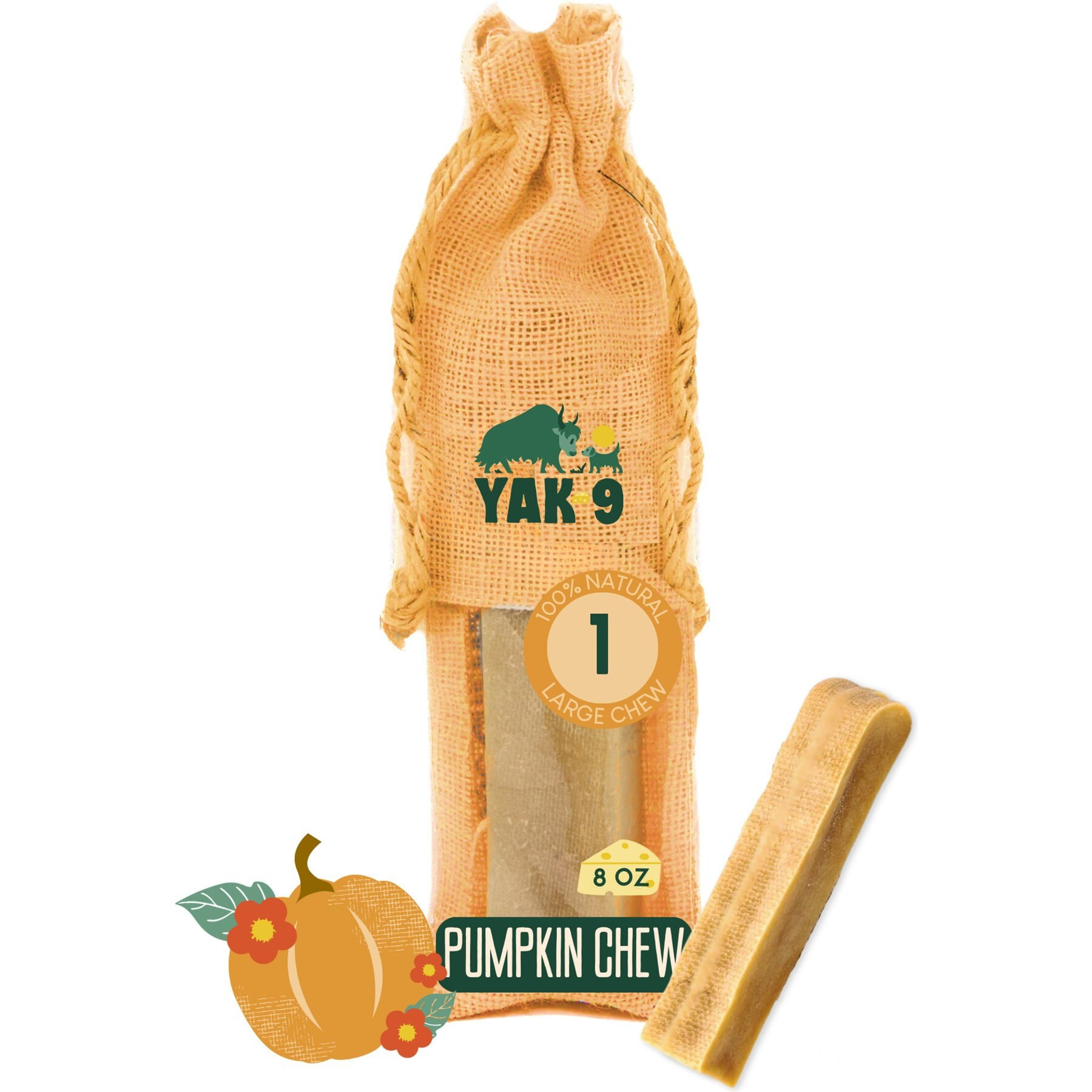 Yak9 Chews Pumpkin Yak Chew Dog Treat, Large, 1 count | Chewy