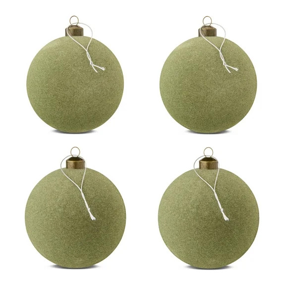 Sage Green Flocked Shatterproof Ball Christmas Ornaments, 4 Count, by Holiday Time | Walmart (US)