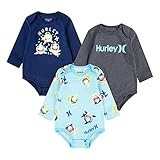 Hurley baby boys Graphic Bodysuit 3-piece Set Jumpsuit, Navy/Copa/Grey, 3 Months US | Amazon (US)