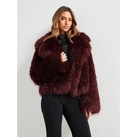 Mango Burgundy Faux Fur Coat, Red, Size M, Women | Very (UK)