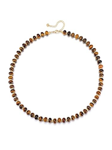 CrystalTears Tiger Eye Crystal Beaded Gemstone Necklace for Women, Boho Bead Choker Necklace, Handmade Natural Stone Summer Beach Jewellery Gifts for Women | Amazon (US)