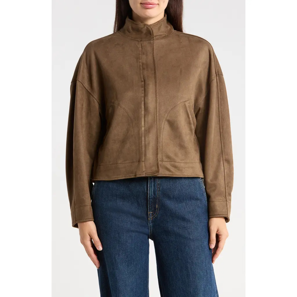 MAX STUDIO Faux Suede Full Zip Jacket in Bark at Nordstrom Rack, Size Small | Nordstrom Rack