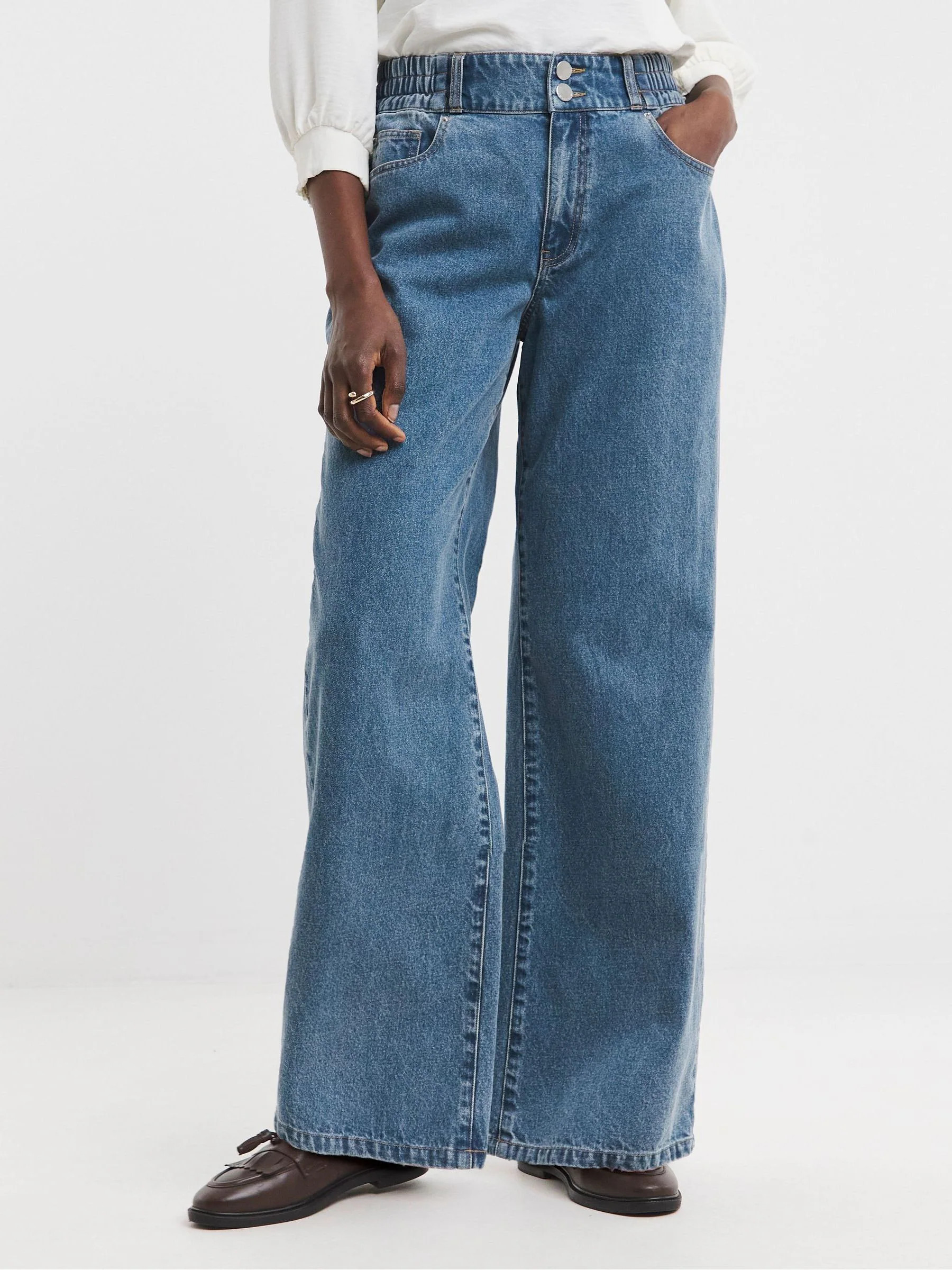 Buy JD Williams Blue Elasticated Wide Leg Jeans from Next Ireland | Next EU