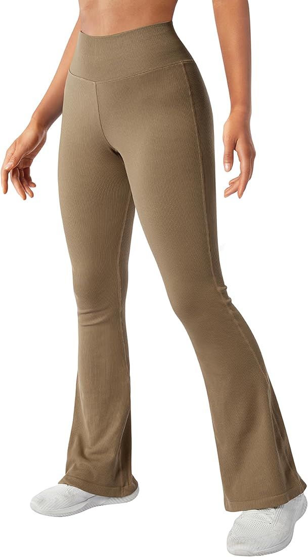 SUUKSESS Women Ribbed Seamless Flare Leggings Bootcut High Waist Yoga Pants | Amazon (US)