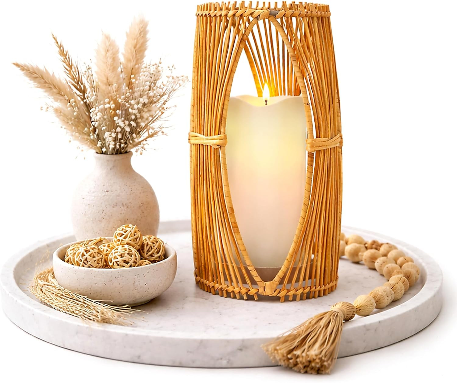 Handmade Boho Rattan Lantern – Decorative Woven Centerpiece for Coffee Table | Indoor Outdoor P... | Amazon (US)