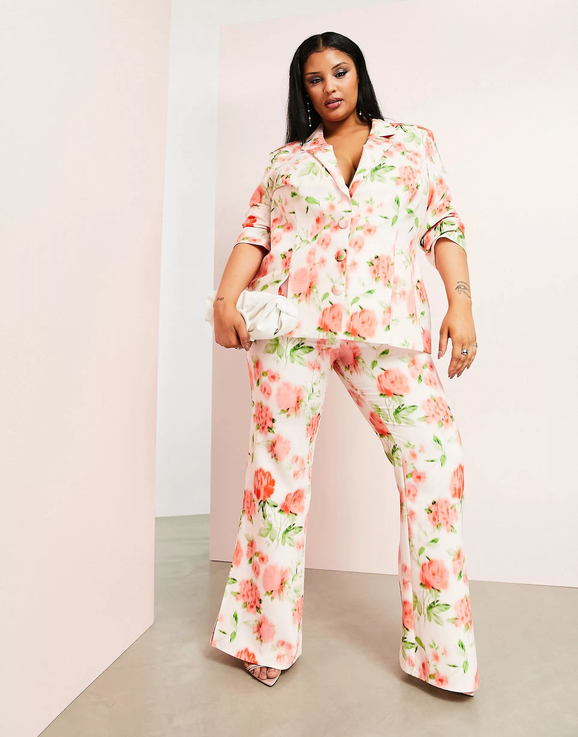 ASOS LUXE Curve suit blazer and pants in floral print | ASOS (Global)