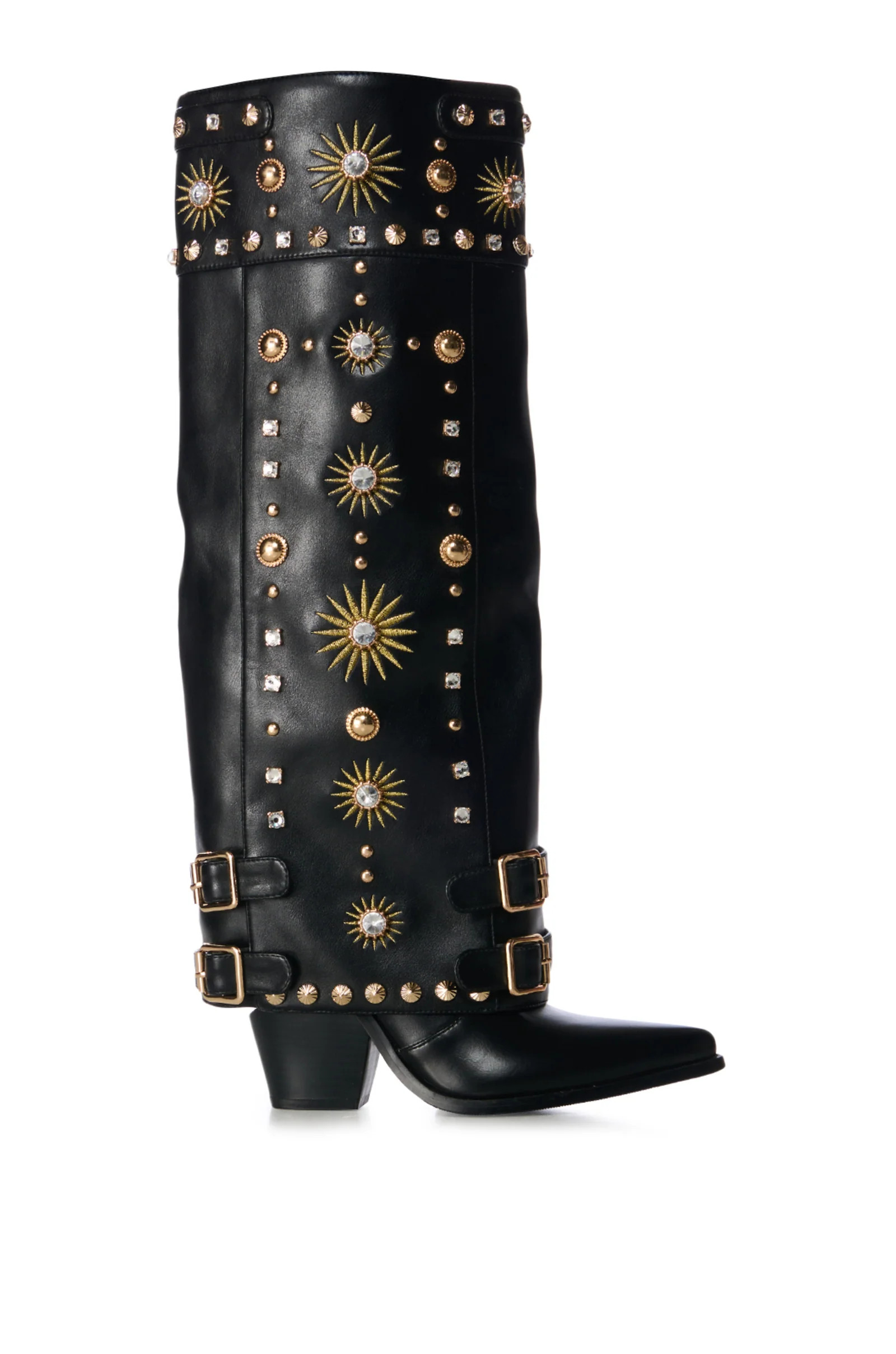 MAHMOUD-BLACK SUNBURST FOLD-OVER BOOT | Azalea Wang