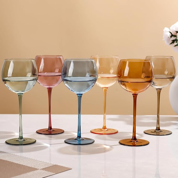 Colored Wine Glasses Set of 6-Hand Blown Balloon Colored Wine Glasses 15oz stemmed-Perfect Gifts ... | Amazon (US)