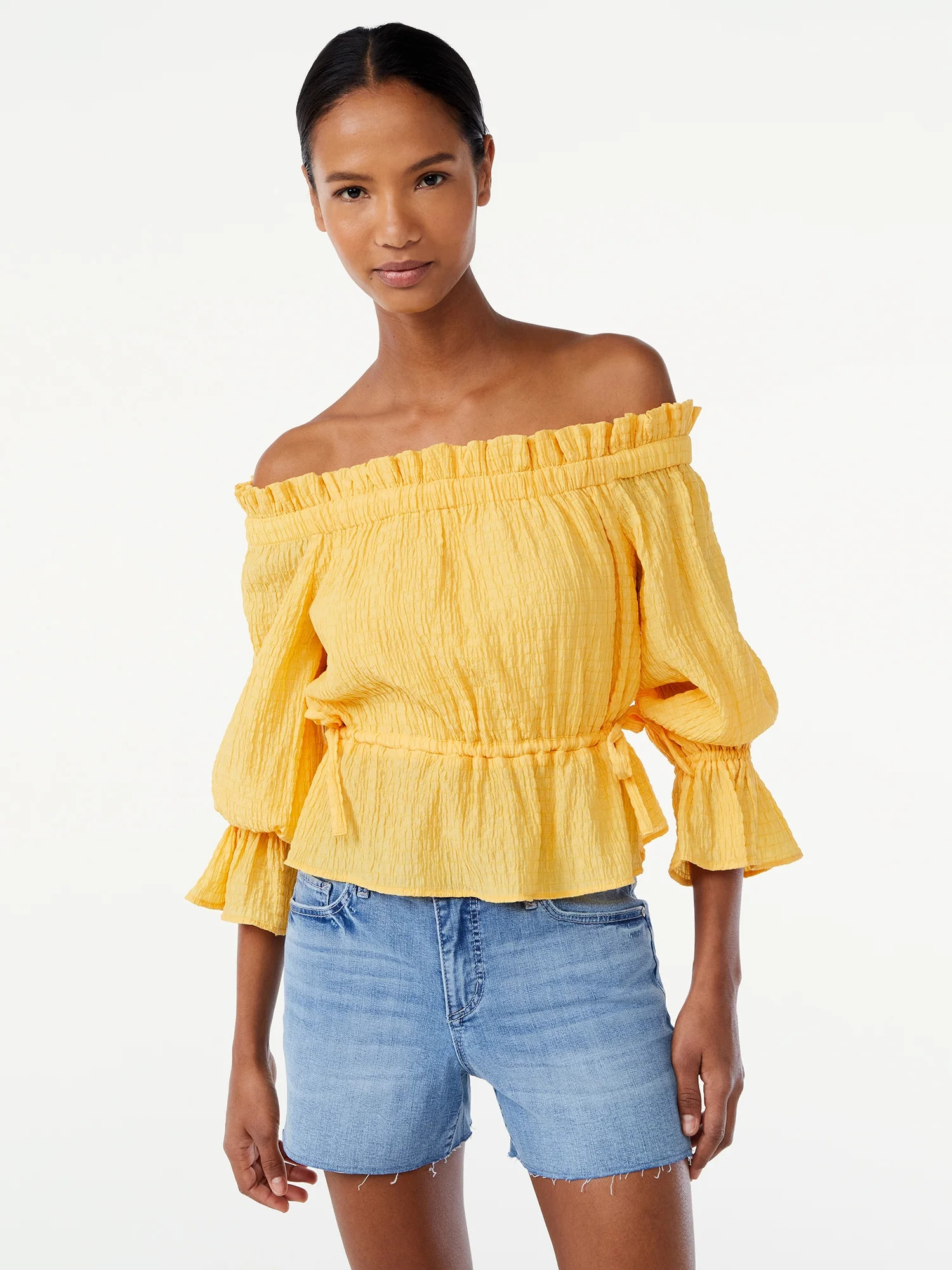 Scoop Women's Off the Shoulder Top with Adjustable Waist - Walmart.com | Walmart (US)
