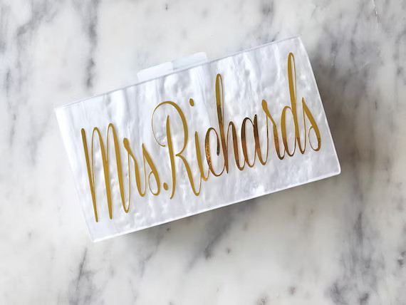 Personalized Acrylic Clutch, Box Clutch, Custom Mrs. Clutch, Bridal Clutch, Custom Bride Clutch, ... | Etsy (US)