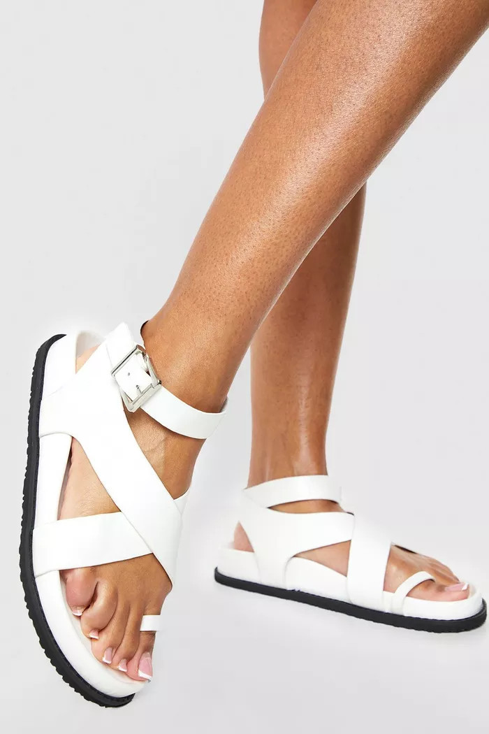 Wide Fit Cross Strap Toe Post Sandals | Boohoo.com (UK & IE)