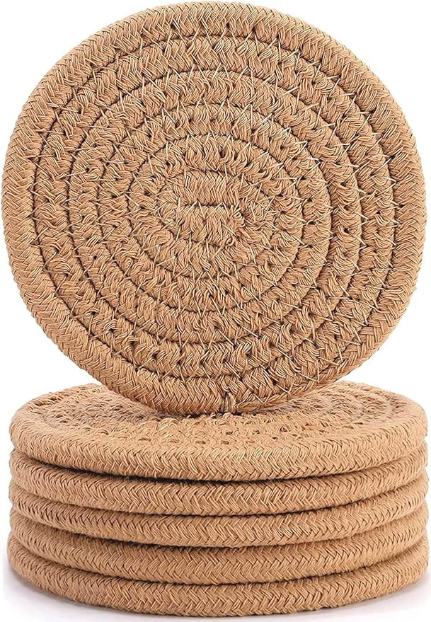 ABenkle Woven Coasters for Drinks Set of 6, Boho Absorbent Drinking Coaster, 4.3 Inch - Perfect H... | Amazon (US)