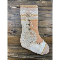 Handmade Vintage Victorian Style Christmas Stocking Pink Beige | Etsy (US)