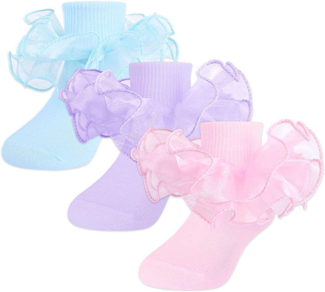 Witwot Toddler Girl Socks with Big Ruffle Lace Frilly Turn Cuff Dress Socks | Amazon (US)