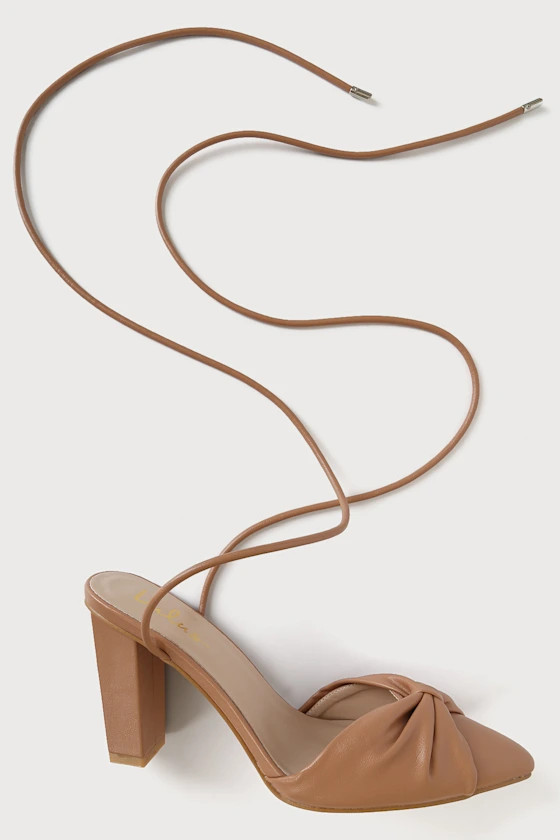 Doja Light Nude Pointed-Toe Lace-Up Pumps | Lulus (US)