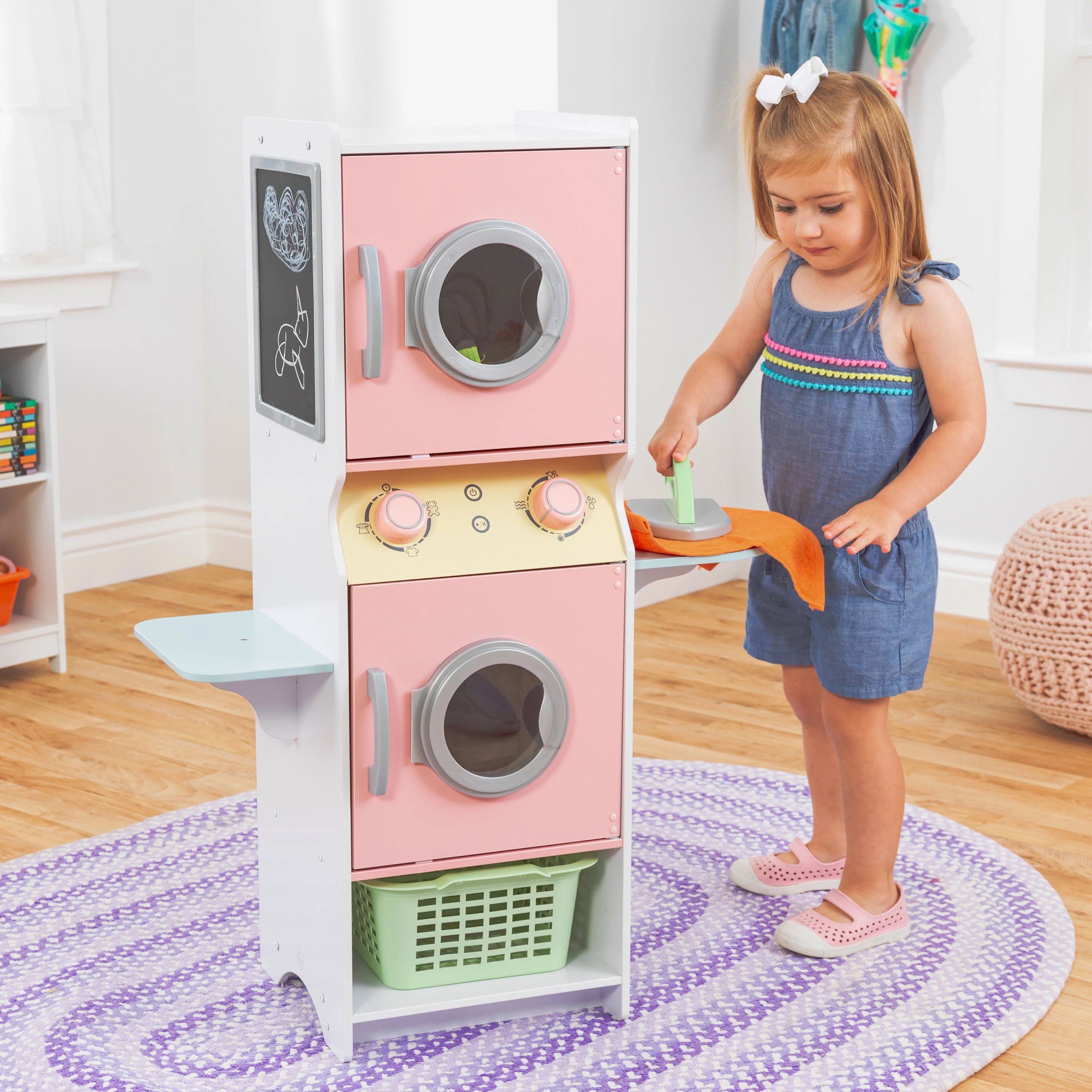 KidKraft Laundry Playset, Wooden Stacking Washer and Dryer with Iron and Basket, Pastel - Walmart... | Walmart (US)