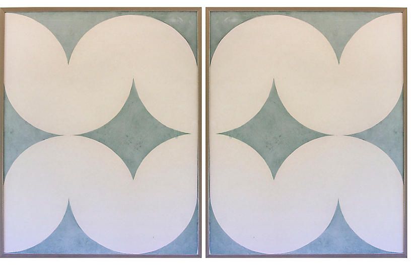 Dawn Wolfe, Light Blue Wave Abstract Diptych | One Kings Lane