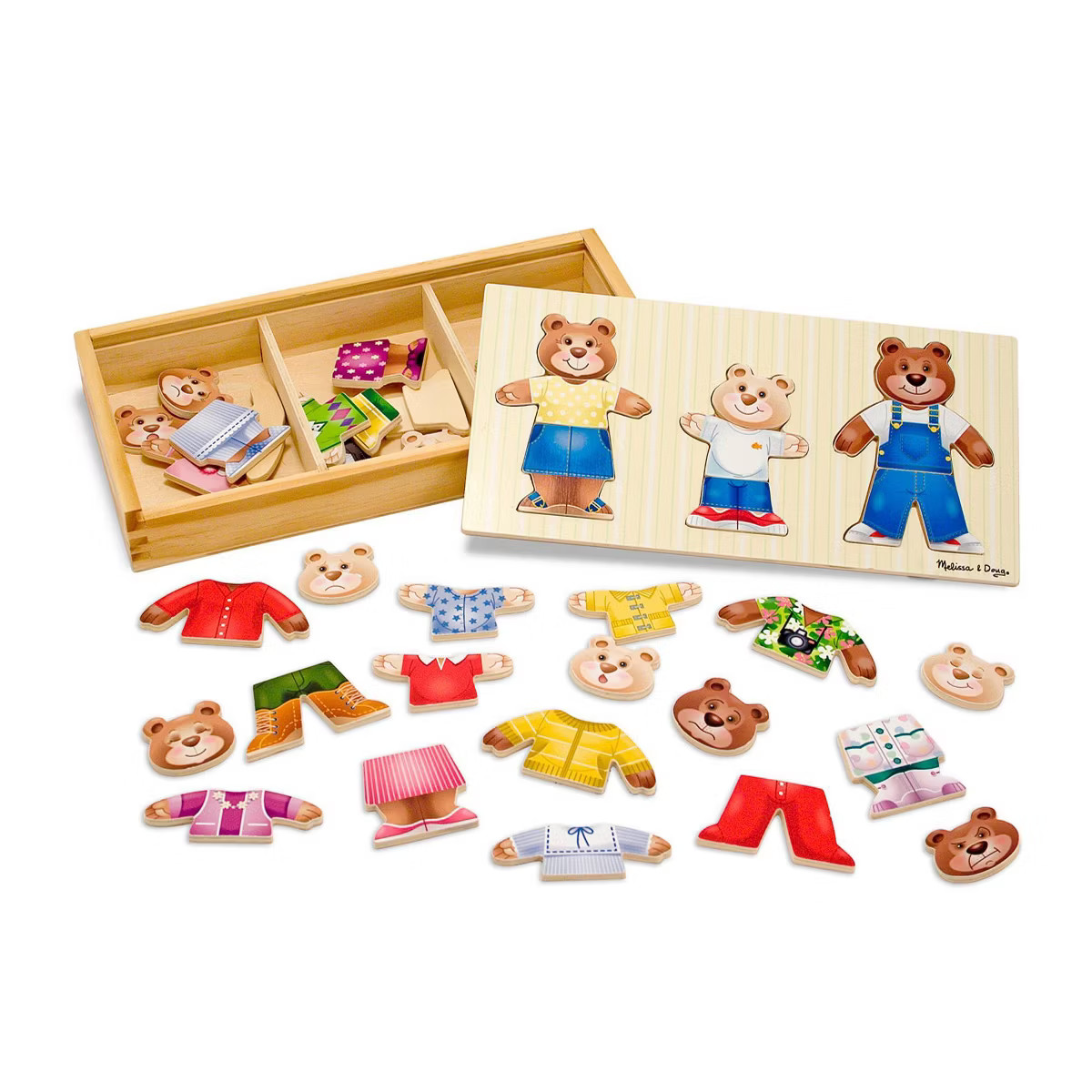 Melissa & Doug Mix 'n Match Wooden Bear Family Dress-Up Puzzle With Storage Case (45pc): Educatio... | Target